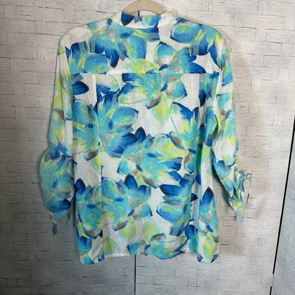 JM Collection women’s linen blouse button up floral  coastal grandma feminine - Picture 2 of 9